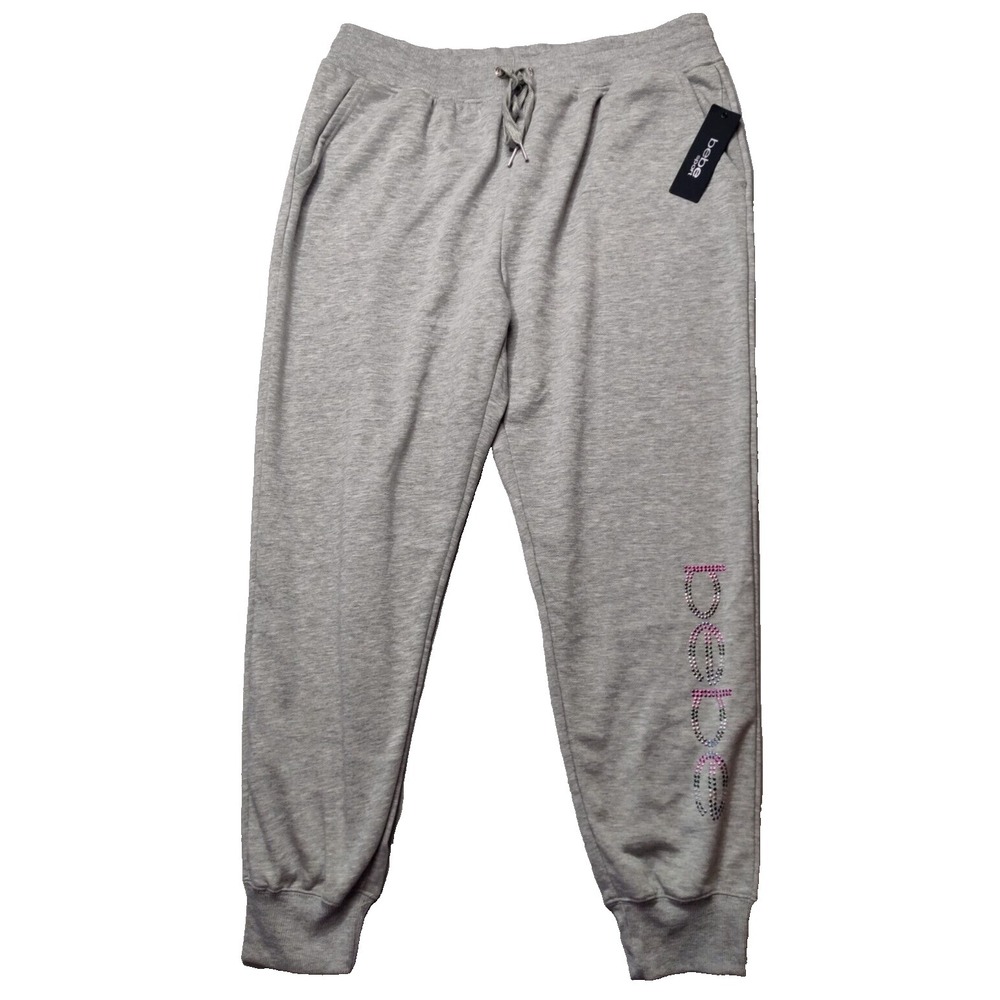 BEBE SPORT Women Plus Size‎ 1X Heather Gray Nailhead Jogger Sweatpants NEW